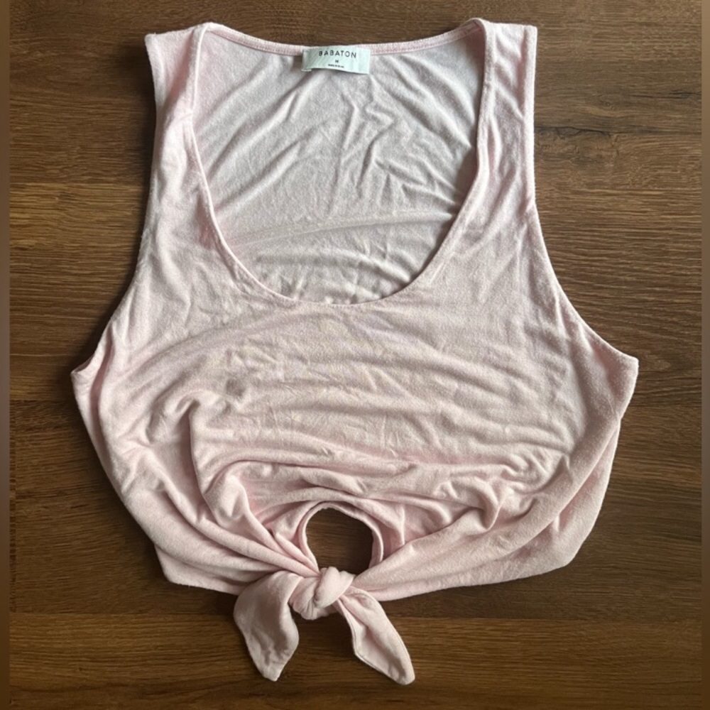 Aritzia Babaton Jeronomo Tie Front Tank in pink